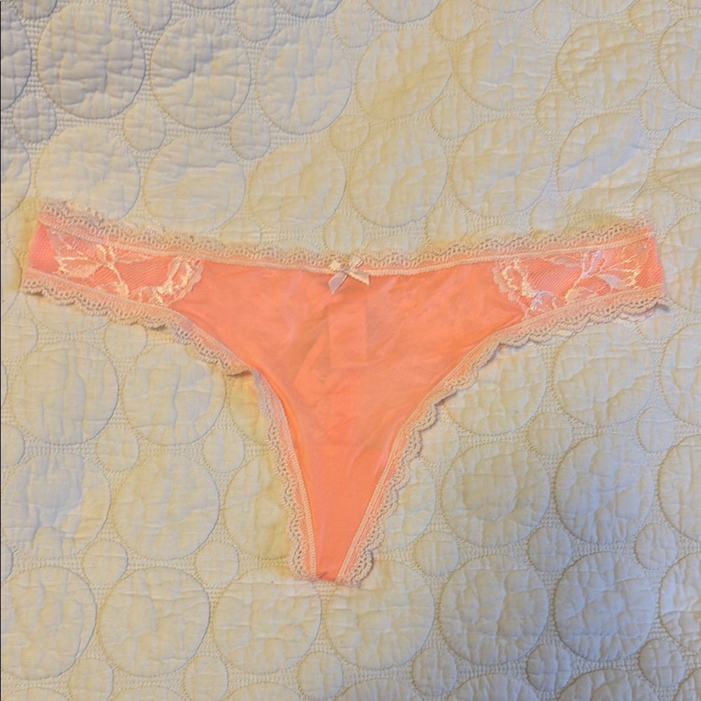 Victoria's Secret Peach Lace Trim Thong Panties